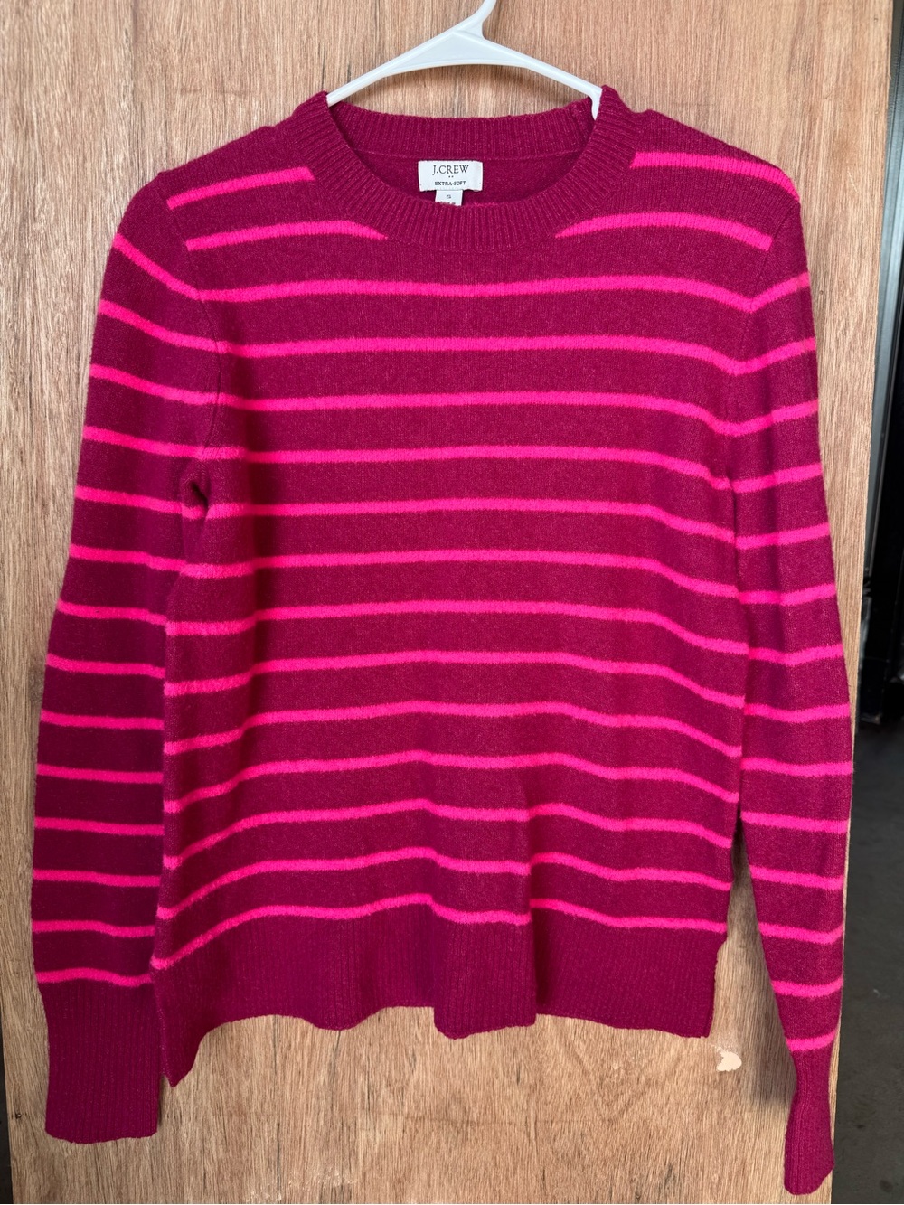 J. Crew Extra Soft Striped Crewneck Sweater in Berry and Hot Pink